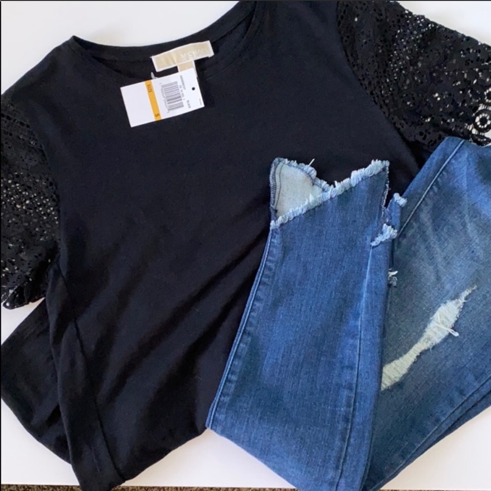 NEW Michael Kors Black Top Lace Sleeves Small